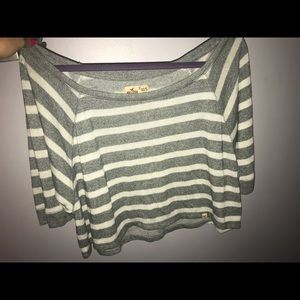 Hollister grey and white striped top